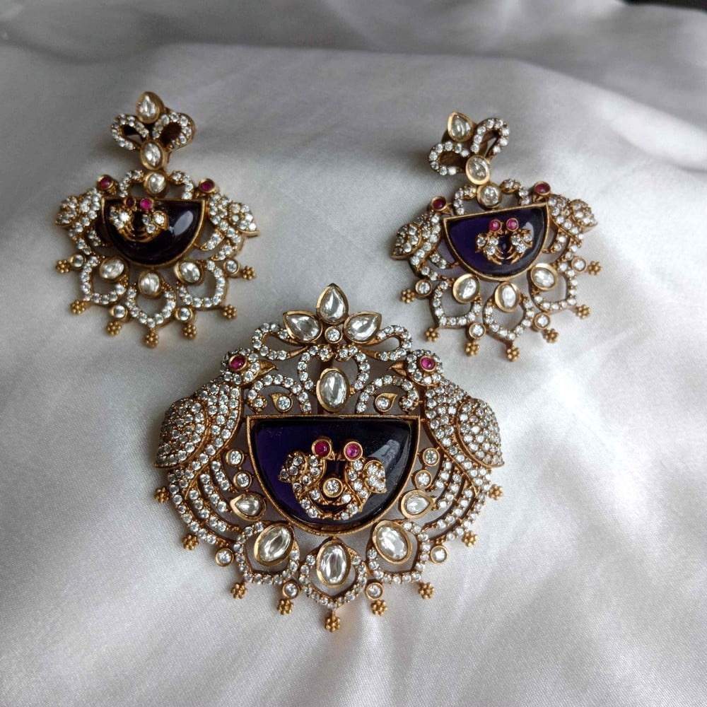 Handmade Brass Metal Jewellery Purple Stone Maang Tikka Set